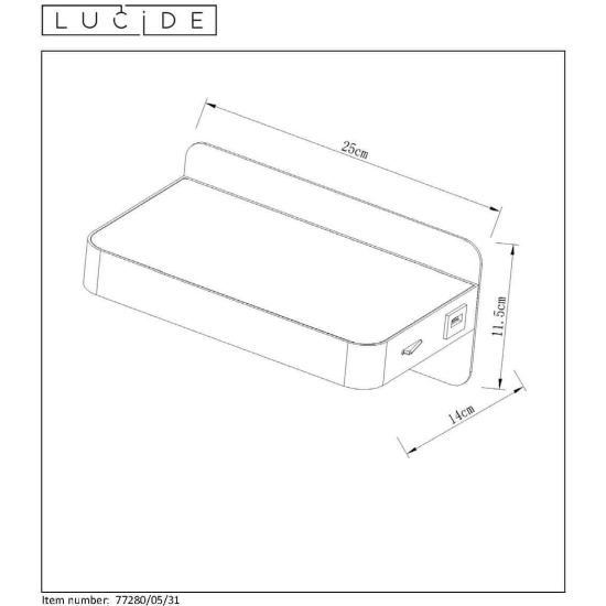 ATKIN Kinkiet LED 1x5W 2700K With USB charging point czarny 77280/05/30 Lucide - zdjęcie dodatkowe 4